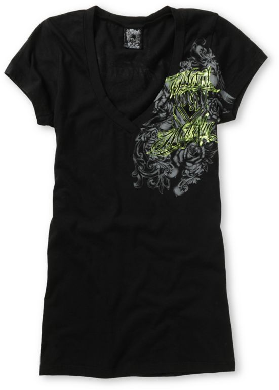 Metal Mulisha Girls Royal Flush Black V-Neck Tee Shirt