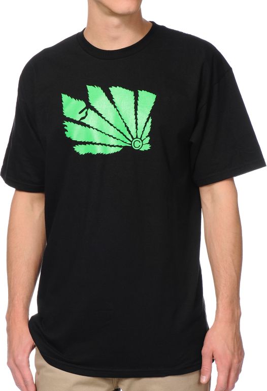 Casual Industrees WA Brah Green Leaf Black Tee Shirt