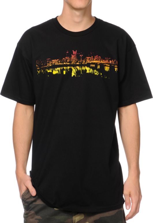 Casual Industrees Portland Lights Fade Black Tee Shirt