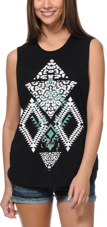 Sirens & Dolls Cheetah Geo Black Muscle Tank Top