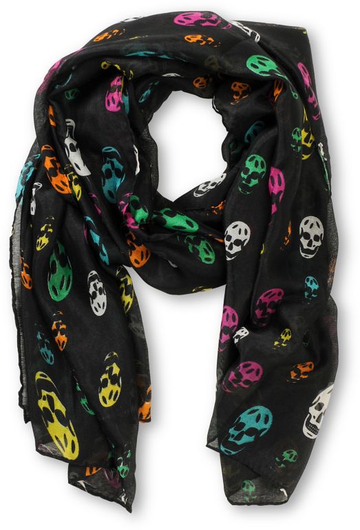 Super Trader Oblong Multicolor Skull Print Multi Black Scarf