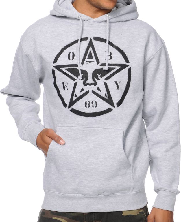 Obey Star Stencil Heather Grey Pullover Hoodie