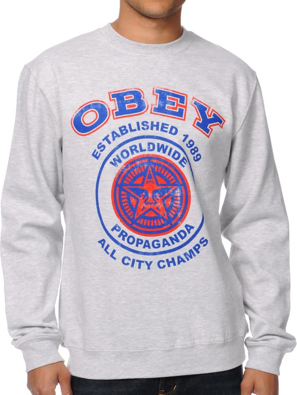 Obey All City Champs 2 Grey Crew Neck Sweatshirt