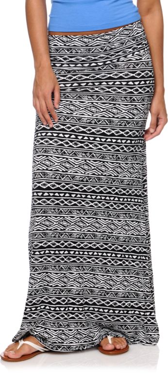 Empyre Black & White Tribal Print Maxi Skirt