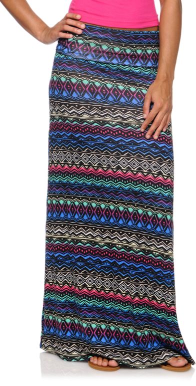 Empyre Multi-Color Tribal Print Maxi Skirt
