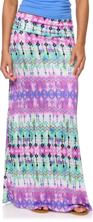 Empyre Purple Tie Dye Tribal Print Maxi Skirt