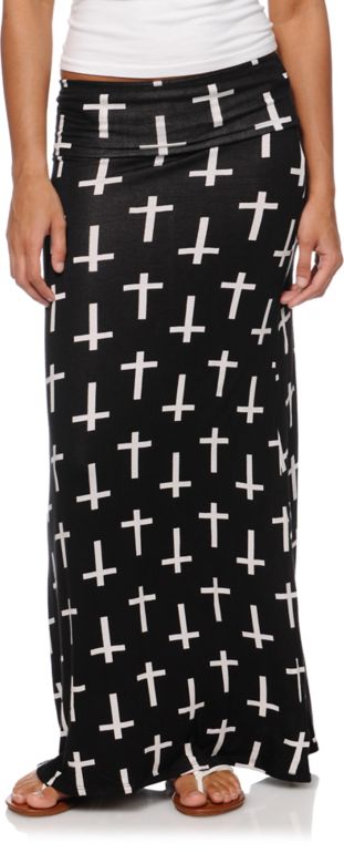 Empyre Black & White Crosses Maxi Skirt