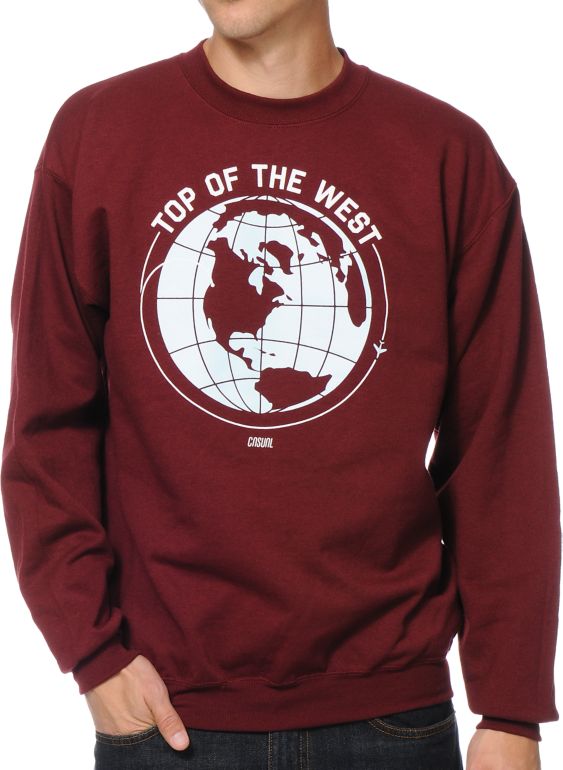 Casual Industrees Top Of The West 2 Maroon Crew Neck Sweatshirt