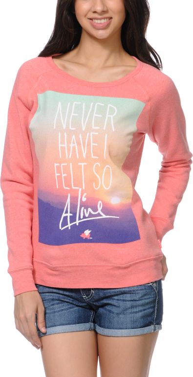 Glamour Kills Always Alive Coral Crew Neck Sweatshirt