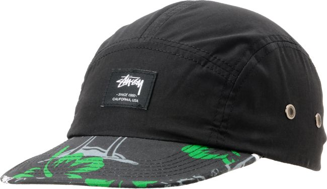 Stussy College Floral Black Camper 5 Panel Hat