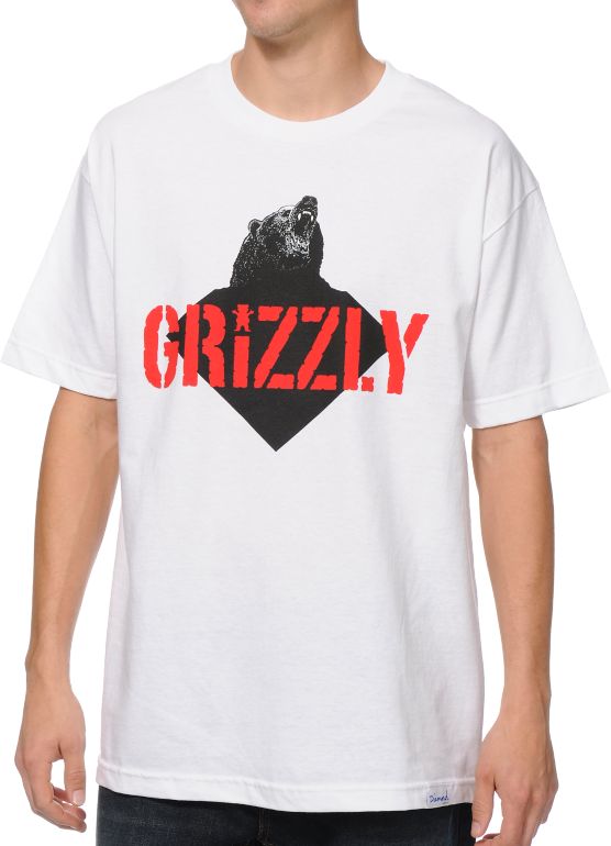 Diamond Supply x Grizzly Grip Tape Beast White Tee Shirt