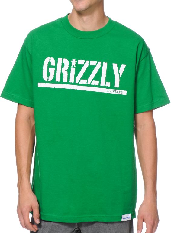 Diamond Supply x Grizzly Grip Tape T-Puds Grizzly Stamp Green Tee Shirt