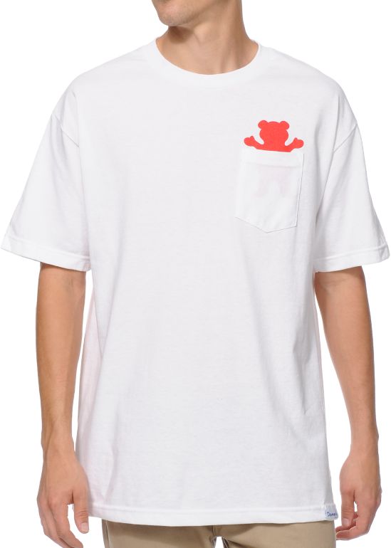 Diamond Supply x Grizzly Grip Tape Pocket Bear White Pocket Tee Shirt