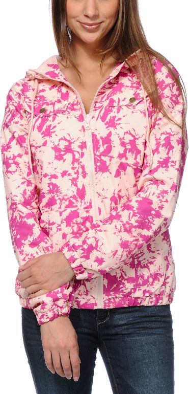 Volcom Girls Enemy Lines Pink Tie Dye Windbreaker Jacket
