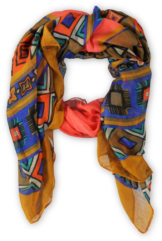 D&Y Oblong Geo Orange Tribal Print Scarf