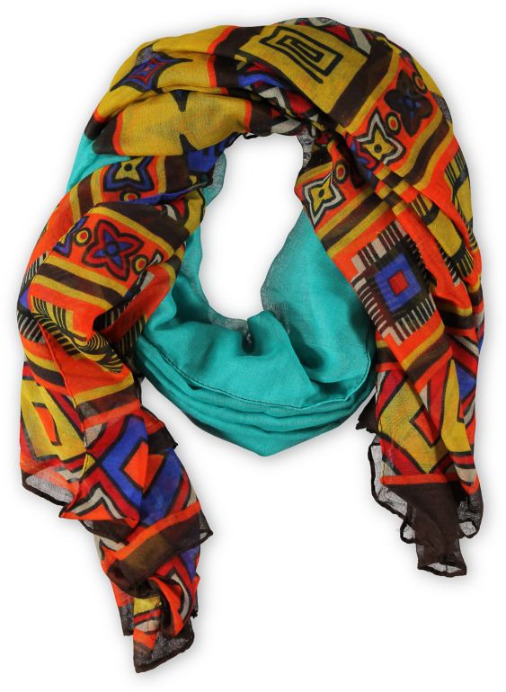 D&Y Oblong Geo Teal Tribal Print Scarf