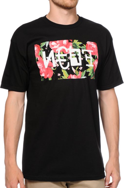 Neff Mishap Black & Floral Print Tee Shirt