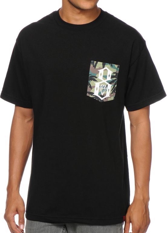 REBEL8 Camo Logo Black Pocket Tee Shirt