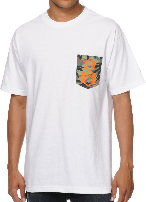 REBEL8 Camo Logo White Pocket Tee Shirt