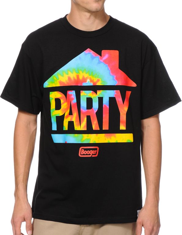 Booger Kids Party House Tie Dye Black Tee Shirt