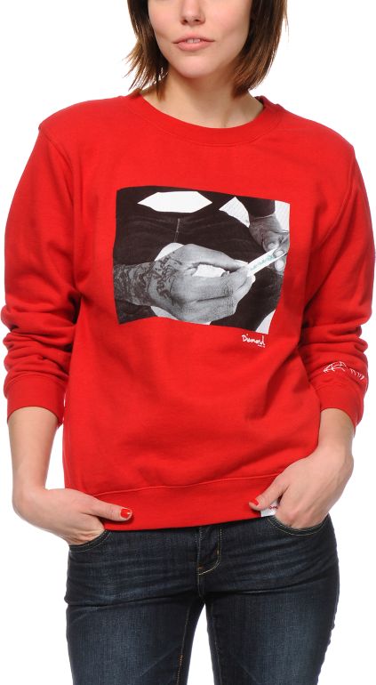 Diamond Supply Girls Rollin Diamonds Red Crew Neck Sweatshirt