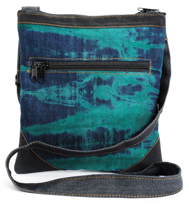 Baja Bags Washed Denim & Green Crossbody Purse