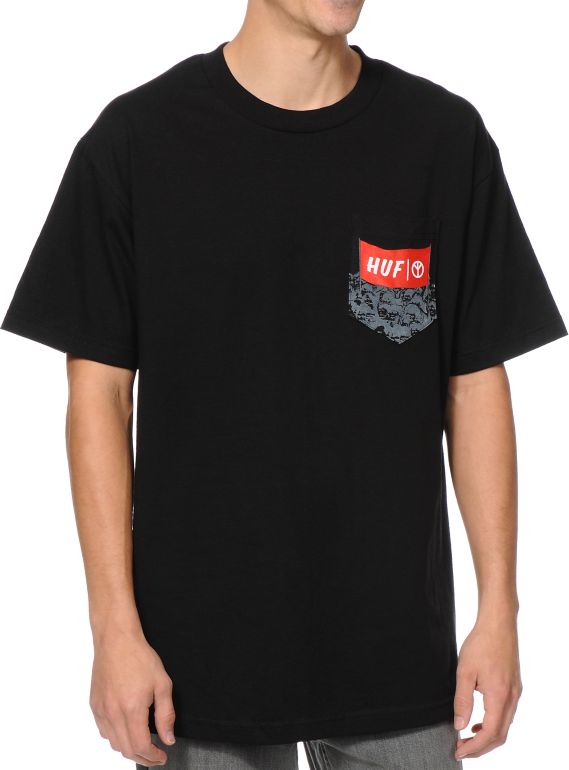 HUF Protest Pocket Black Pocket Tee Shirt
