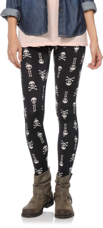 See You Monday Skull Bones Black Leggings