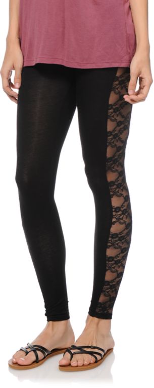 See You Monday Lace Inset Black Leggings