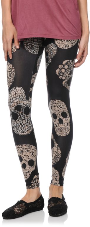 See You Monday Tossed Skulls Black Leggings