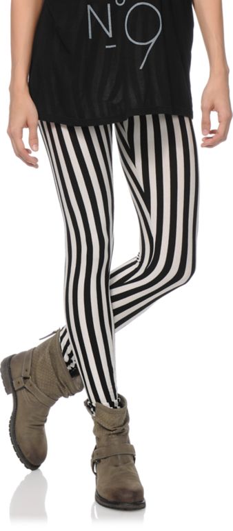 See You Monday Black & White Stripe Leggings