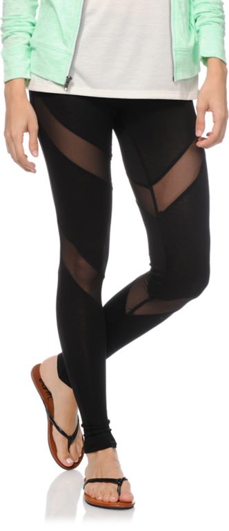 See You Monday Mesh Inset Black Leggings