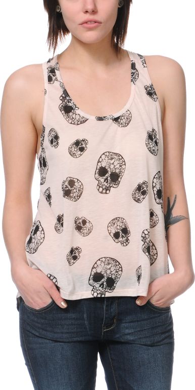 Lira Spring Skull Ivory Racerback Tank Top