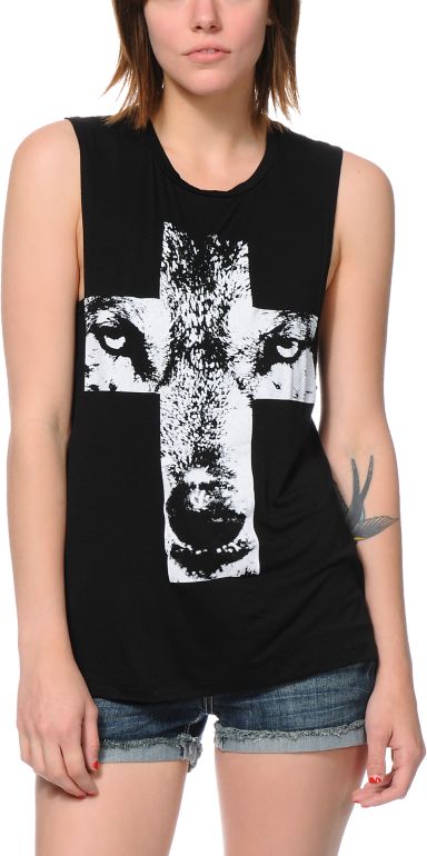 See You Monday Animal Cross Black Muscle Tank Top