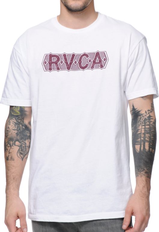 RVCA Engraved White & Burgundy Tee Shirt