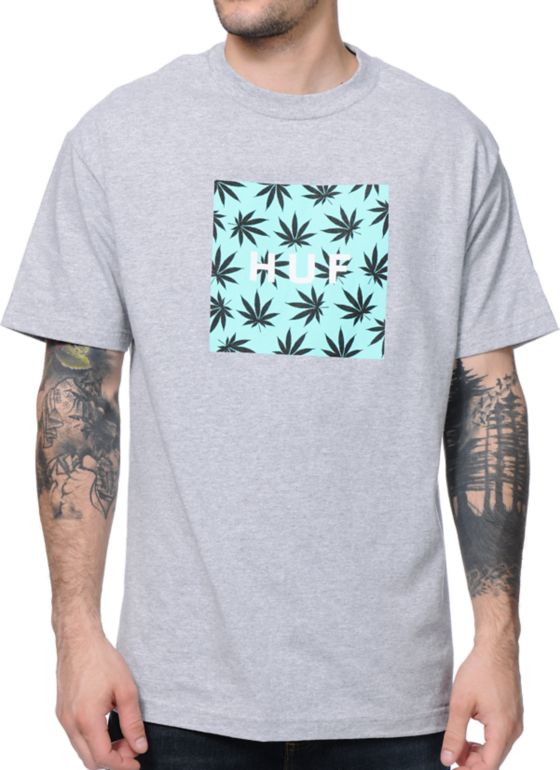 HUF Plantlife Box Logo Heather Grey Tee Shirt