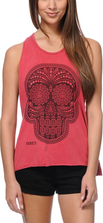 Obey Day Of The Dead Red Open Back Tank Top
