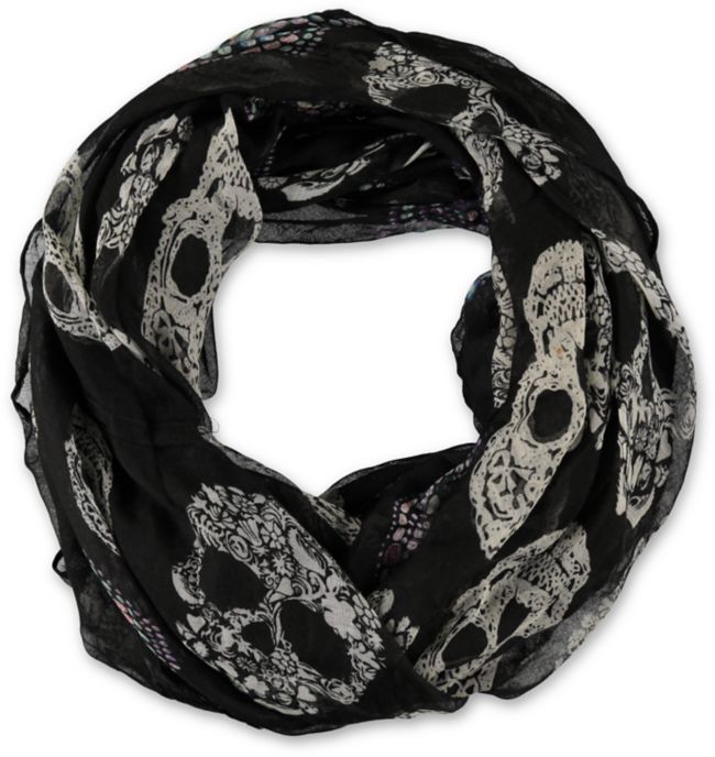 D&Y Flower Gem Skull Print Black & White Infinity Scarf