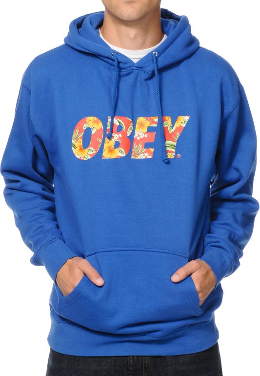 Obey Faster Times Blue & Hawaiian Print Pullover Hoodie