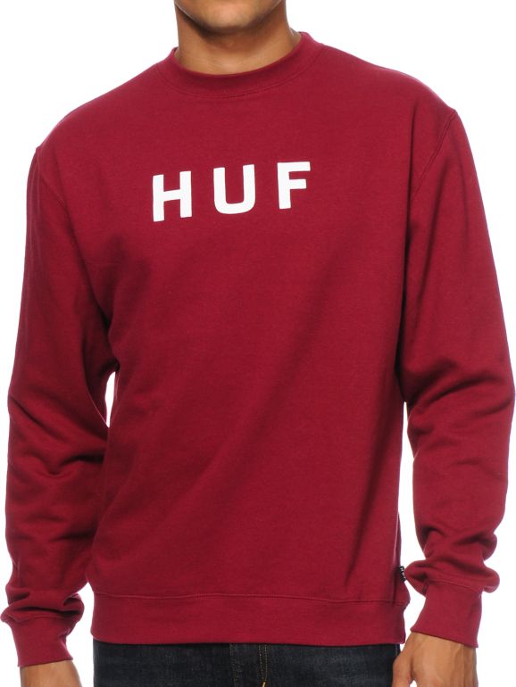 HUF Original Logo Burgundy Crewneck Sweatshirt