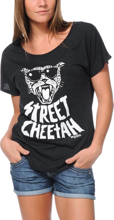 LRG Girls Street Cheetah Charcoal Dolman Tee Shirt