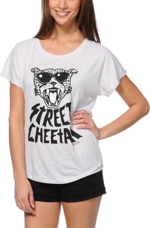 LRG Girls Street Cheetah Heather Grey Dolman Tee Shirt