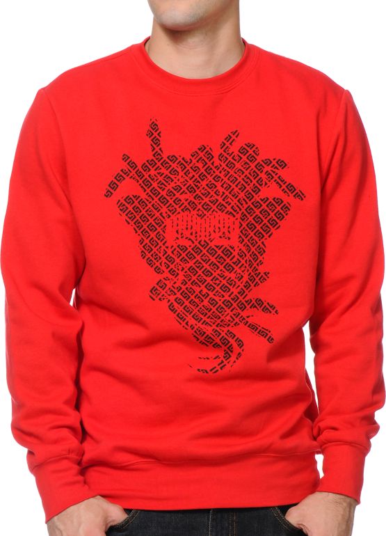 Crooks and Castles Greco Medusa Red Crew Neck Sweatshirt