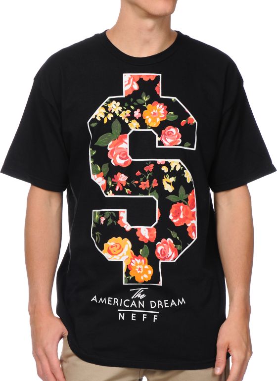 Neff Flash Doller Black & Floral Print Tee Shirt