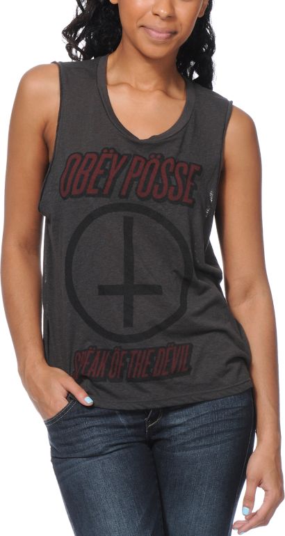 Obey Speak Of The Devil Charcoal Felon Cut Off Tank Top