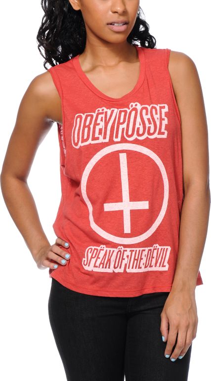 Obey Speak Of The Devil Red Felon Cut Off Tank Top