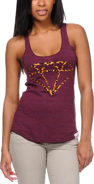 Diamond Supply Girls Leopard Rock Red Tank Top