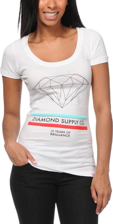 Diamond Supply Girls 15 Years Of Brilliance White Scoop Neck Tee Shirt