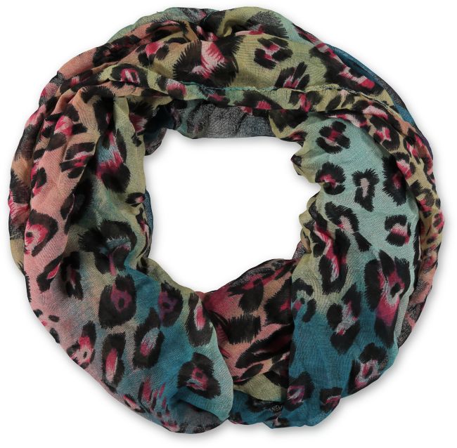 D&Y Rainbow Teal Leopard Print Infinity Scarf