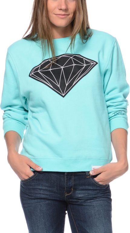 Diamond Supply Girls Big Brilliant Mint Crew Neck Sweatshirt